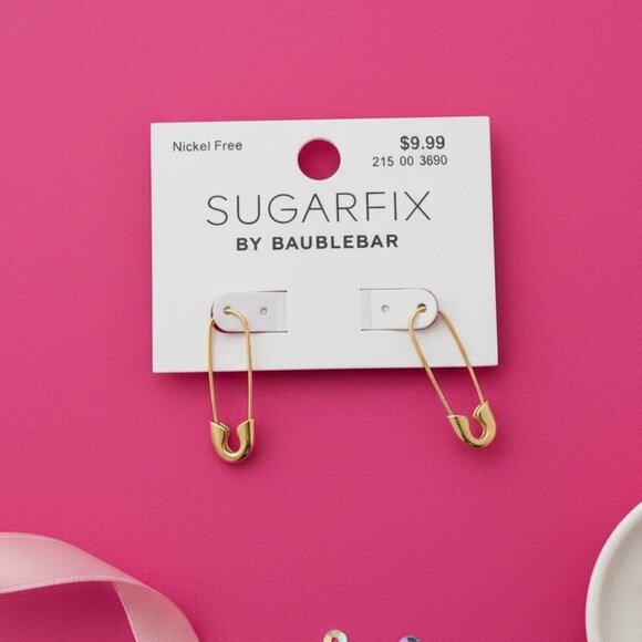 NEW SUGARFIX BY BAUBLEBAR GOLD SAFETY PIN DROP NICKEL FREE WOMENS EARRINGS - Picture 1 of 4
